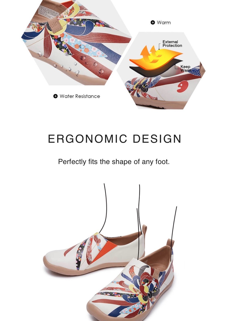 UIN White Floral-Pattern Slip-On Shoes with Blue and Red Accents - Picture 14 of 16